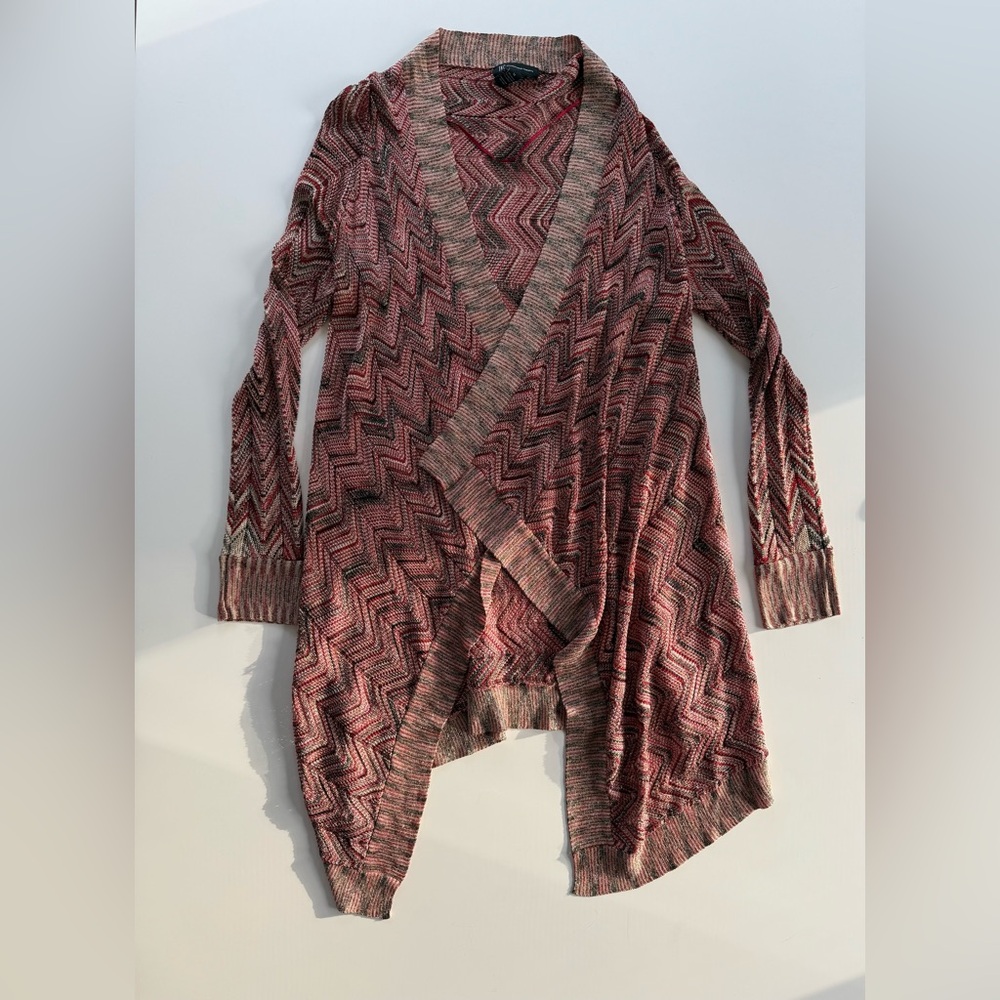 INC Red Gold And Black Sparkly Chevron Print Boho Duster Sweater Size M